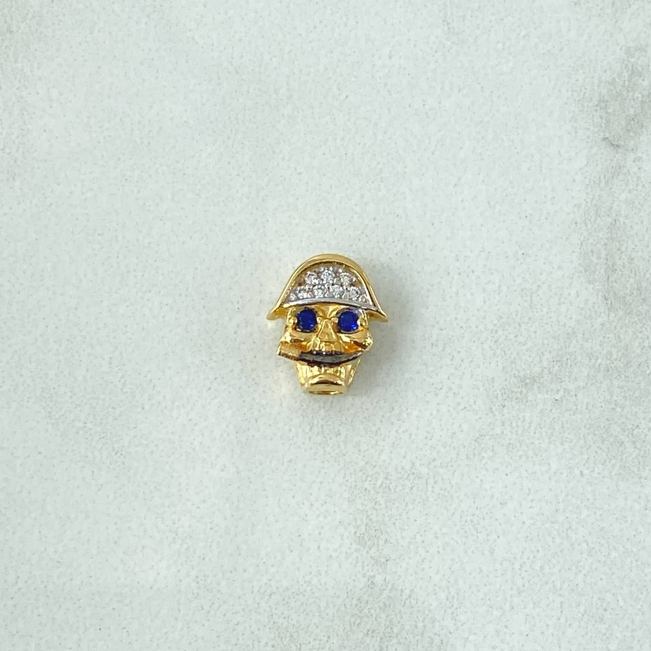 Herraje Calavera De Pirata 1.1gr / 1cm / Circones Blancos Y Azul Oro Amarillo 18K ©