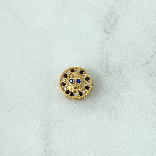 Herraje Calavera En Aro 1.05gr / 1cm / Circones Blancos. Negros Y Azul Oro Amarillo 18K ©