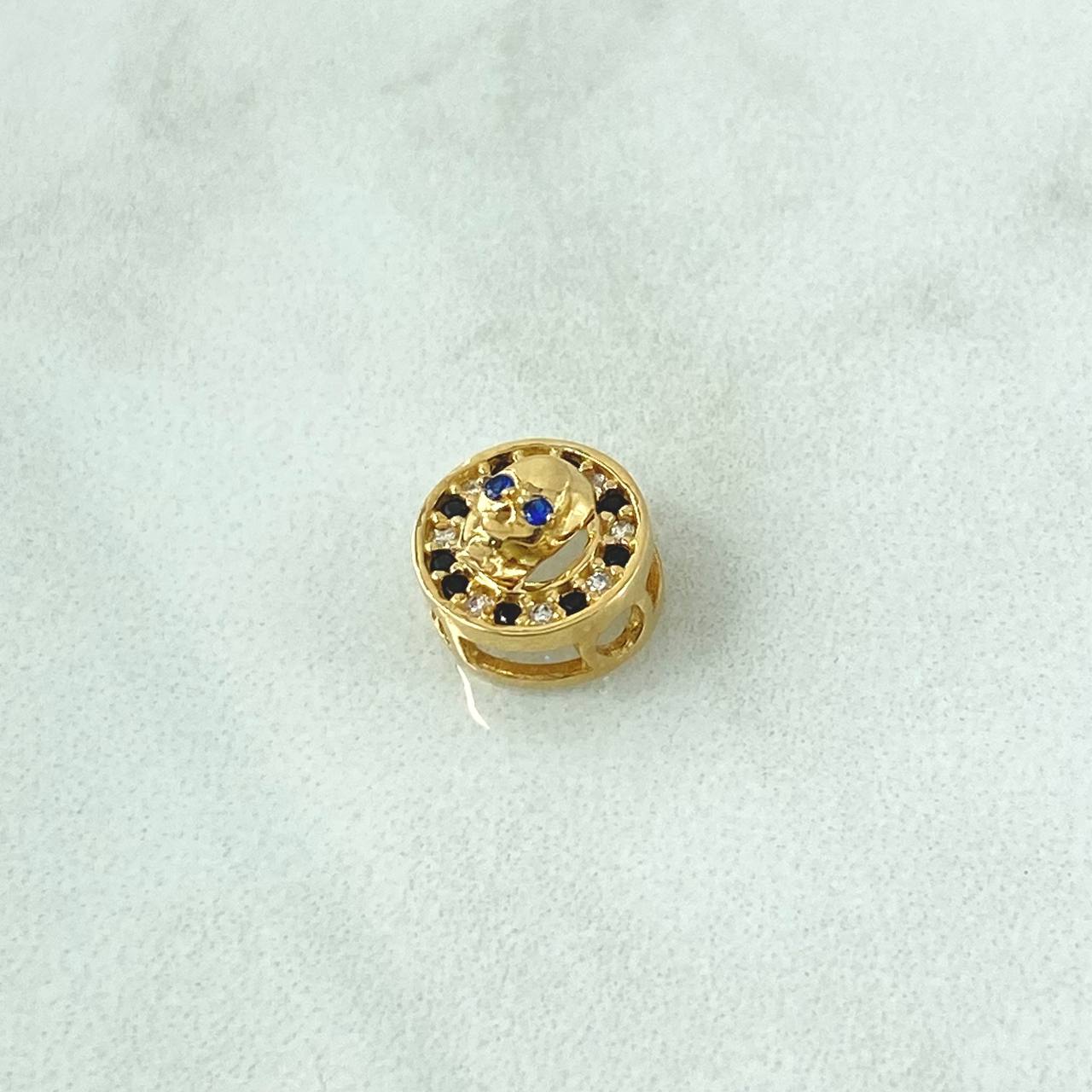 Herraje Calavera En Aro 1.05gr / 1cm / Circones Blancos. Negros Y Azul Oro Amarillo 18K ©