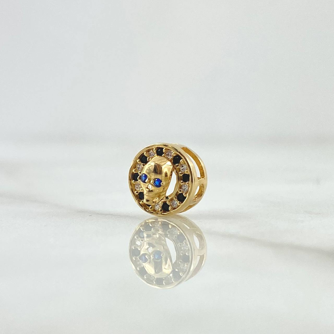 Herraje Calavera En Aro 1.05gr / 1cm / Circones Blancos. Negros Y Azul Oro Amarillo 18K ©