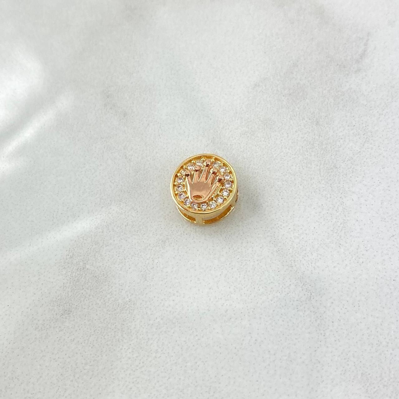 Herraje Corona RX En Aro 1.05gr / 1cm / Circones Blancos Dos Oros Amarillo Rosa 18K ©