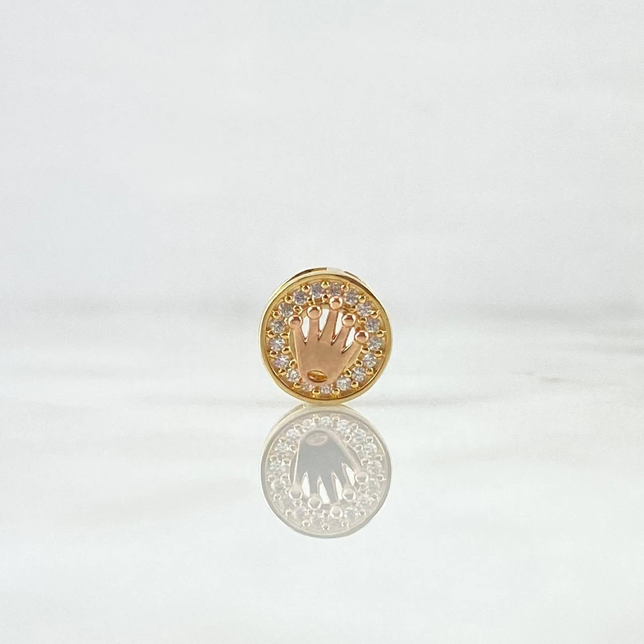 Herraje Corona RX En Aro 1.05gr / 1cm / Circones Blancos Dos Oros Amarillo Rosa 18K ©