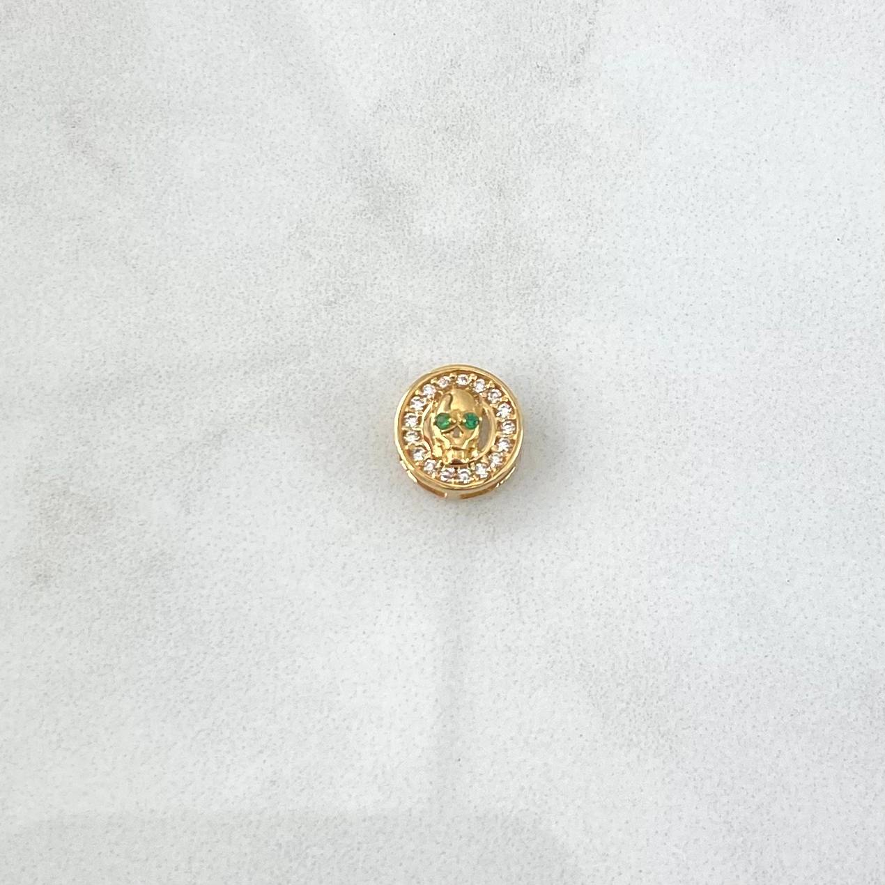 Herraje Calavera En Aro 1.1gr / 1cm / Circones Blancos Y Verdes Oro Amarillo 18K ©