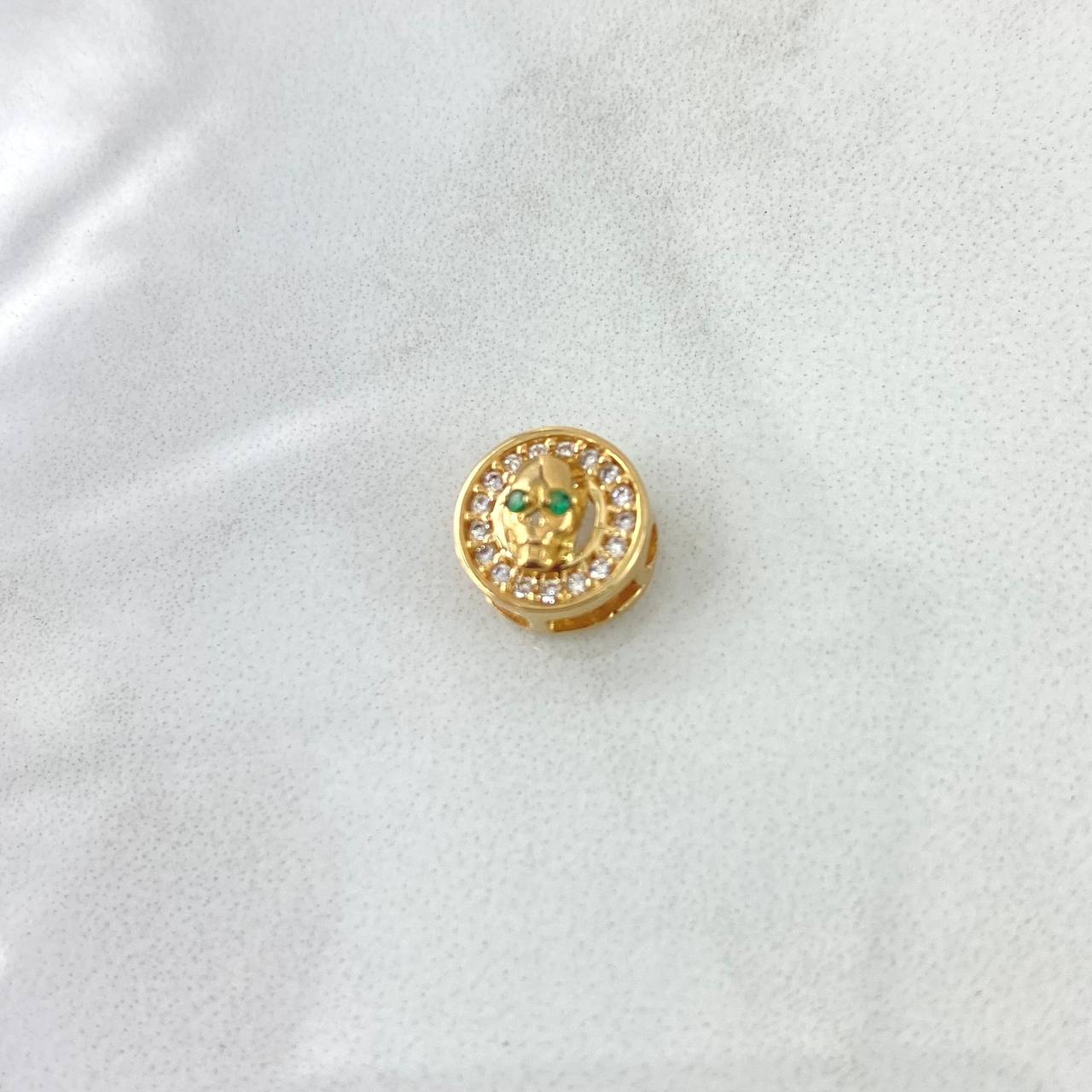 Herraje Calavera En Aro 1.1gr / 1cm / Circones Blancos Y Verdes Oro Amarillo 18K ©