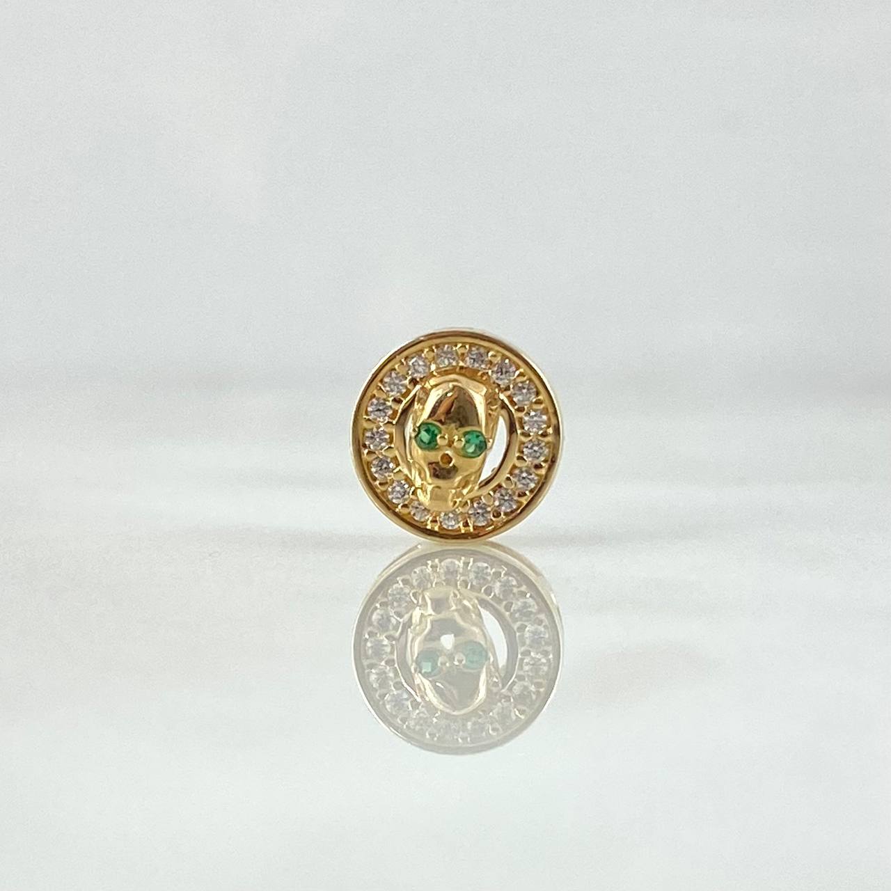Herraje Calavera En Aro 1.1gr / 1cm / Circones Blancos Y Verdes Oro Amarillo 18K ©