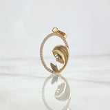 Dije Virgen Maria 1.4gr / 2.8cm / Silueta Ovalo Circones Blancos Oro Amarillo
