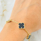 Pulso Trebol Onix Negro 11gr / 17cm / Oro Amarillo Nac.Esp. 18K *