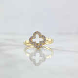 Anillo Silueta Trébol 2.1gr / T8 1/4 / Circones Blancos Oro Amarillo 18K