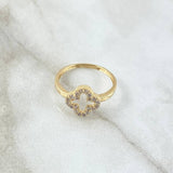 Anillo Silueta Trébol 2.1gr / T8 1/4 / Circones Blancos Oro Amarillo 18K