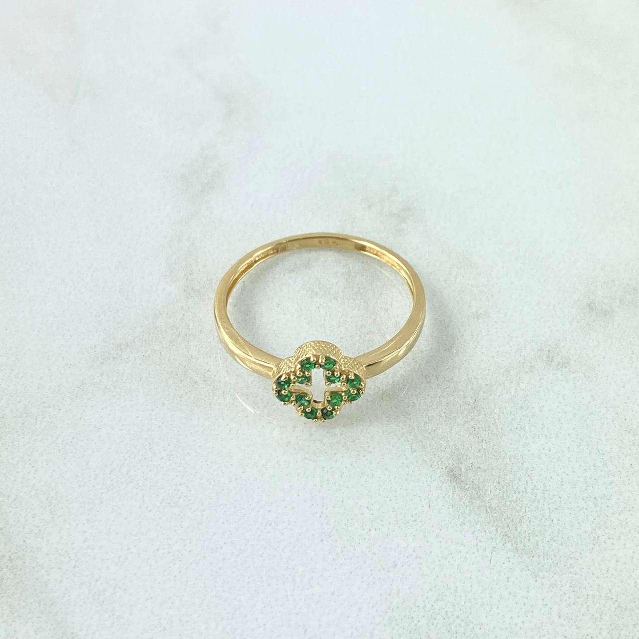 Anillo Silueta Trébol 1.6gr / T6 1/2 / Circones Verdes Oro Amarillo 18K ©