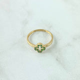 Anillo Silueta Trébol 1.6gr / T6 1/2 / Circones Verdes Oro Amarillo 18K ©