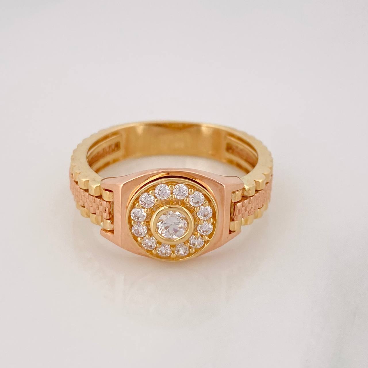 Anillo Sello Circulo 7.6g / T11 1/4 Dos Oros Amarillo Rosa 18K