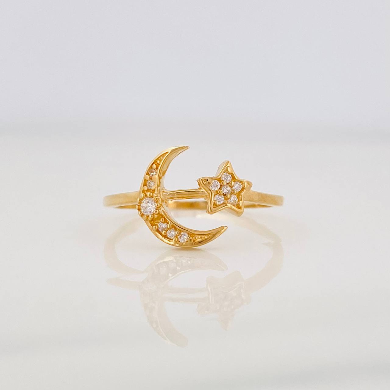 Anillo Estrella Luna 1.6g / T6 Oro Amarillo 18K