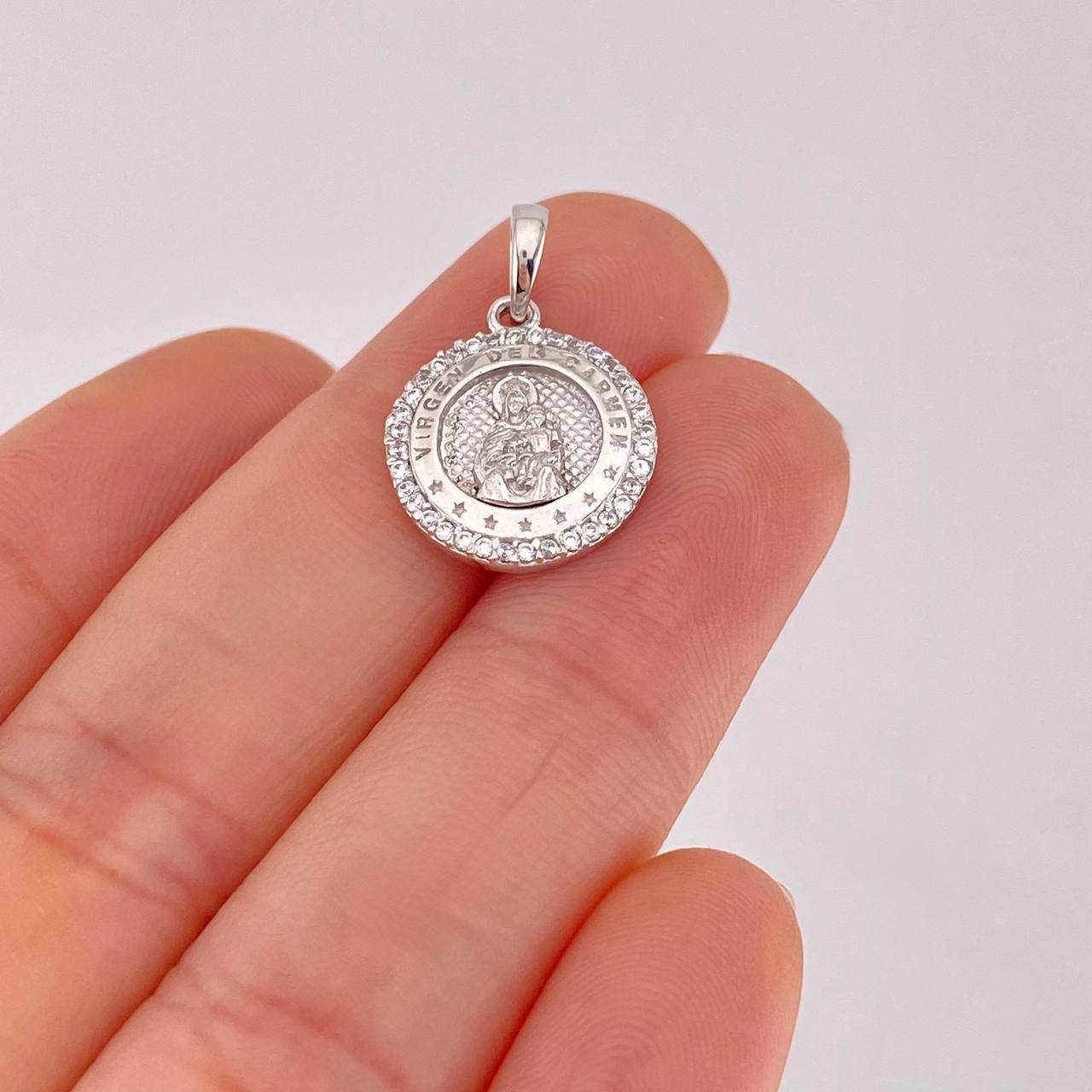 Dije Medalla Virgen del Carmen 2.2g / 2cm Oro Blanco 18K