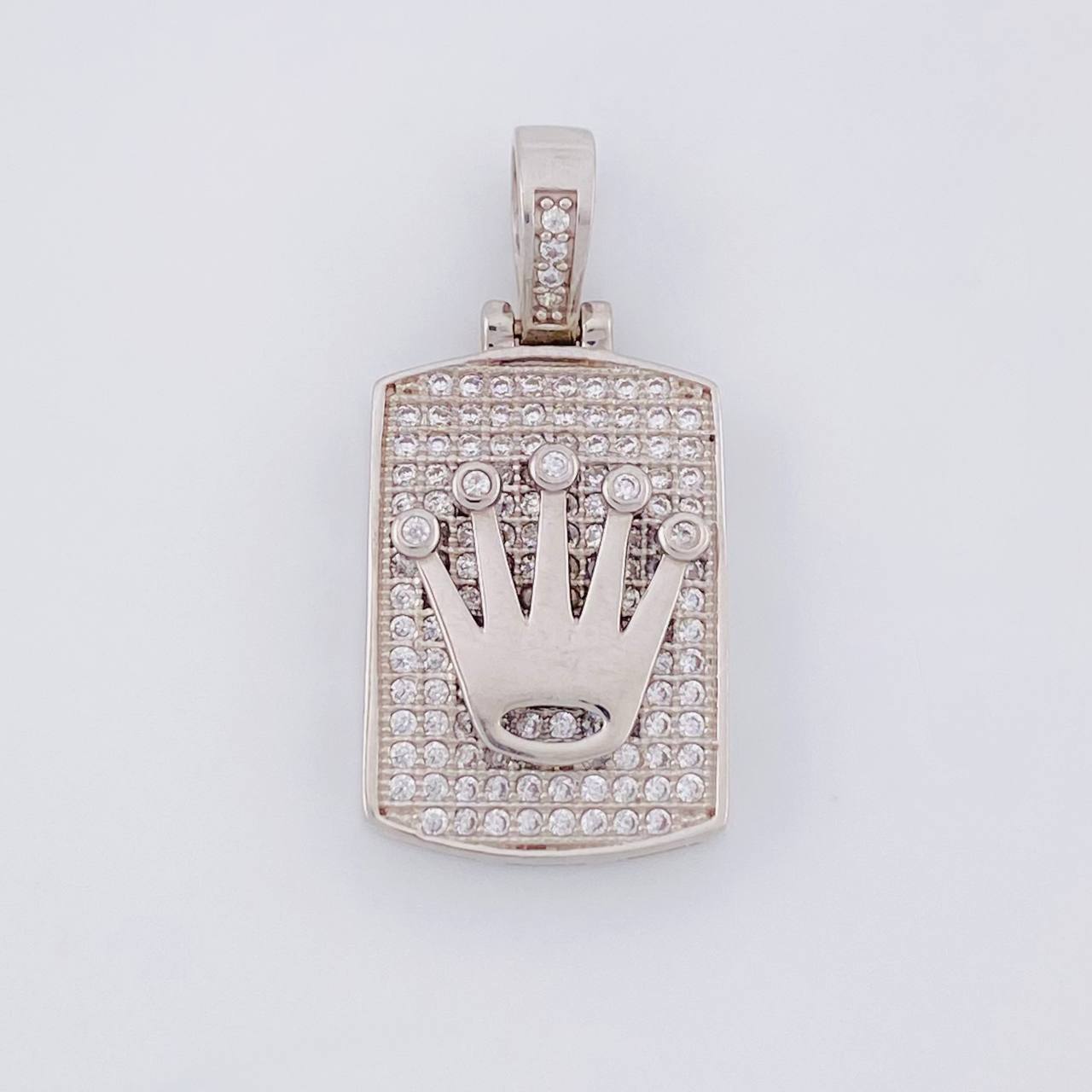 Dije Placa Rectangular Corona 4.45g / 2.7cm Oro Blanco 18K