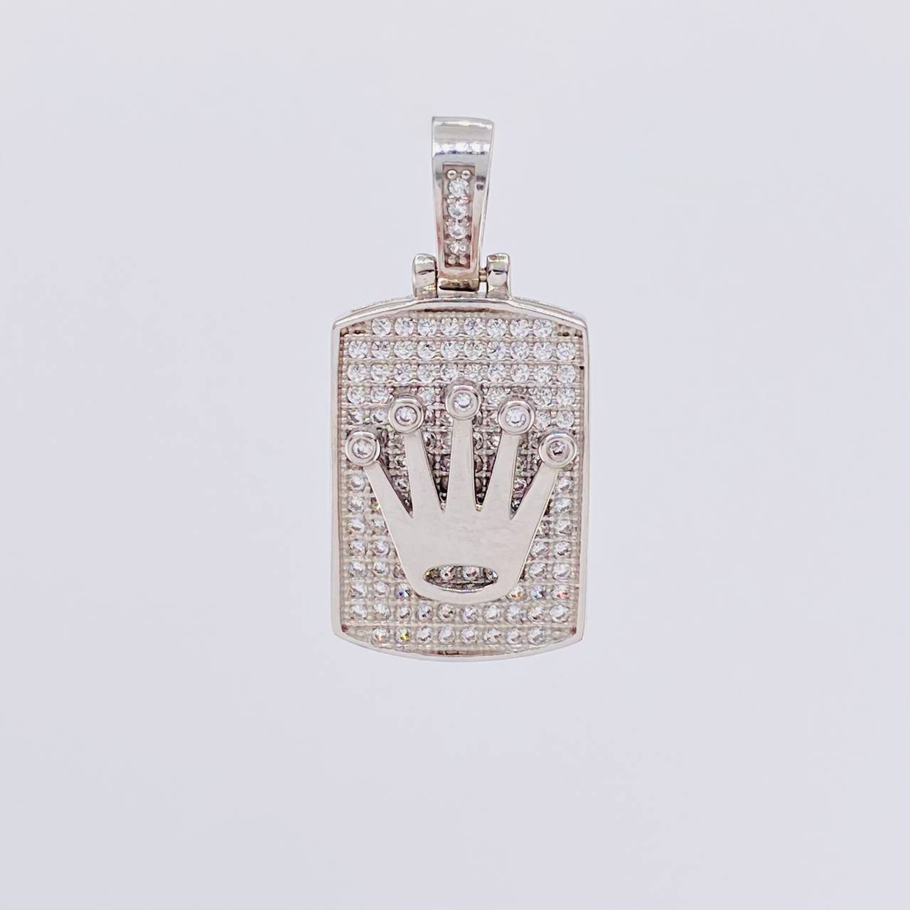Dije Placa Rectangular Corona 4.45g / 2.7cm Oro Blanco 18K