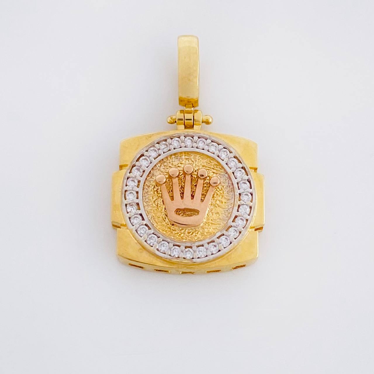 Dije Cuadro Circulo Corona 2.8g / 2.2cm Tres Oros 18K