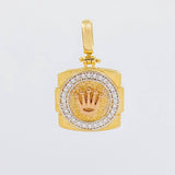 Dije Cuadro Circulo Corona 2.8g / 2.2cm Tres Oros 18K