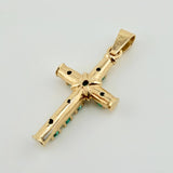 Dije Cruz Franciscana Esmeraldas 1.59 Qts 3.4gr / 4cm / Oro Amarillo 18K ©