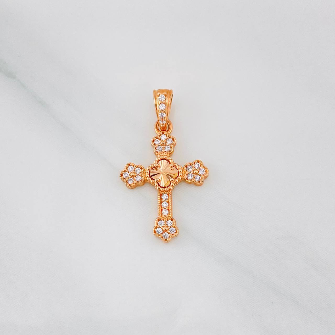 Dije Cruz Trebol Diamantado Florencial 1.35g / 2.03cm Oro Rosa 18K