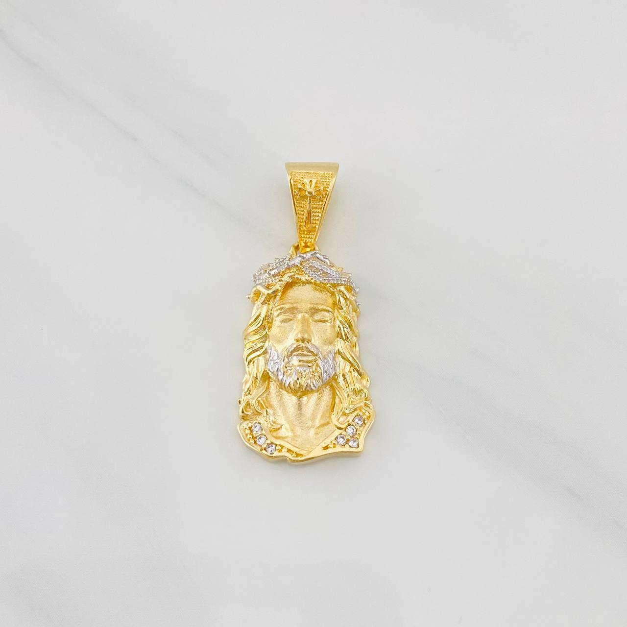 Dije Rostro de Cristo 3.55g / 3cm Dos Oros Amarillo Blanco 18K