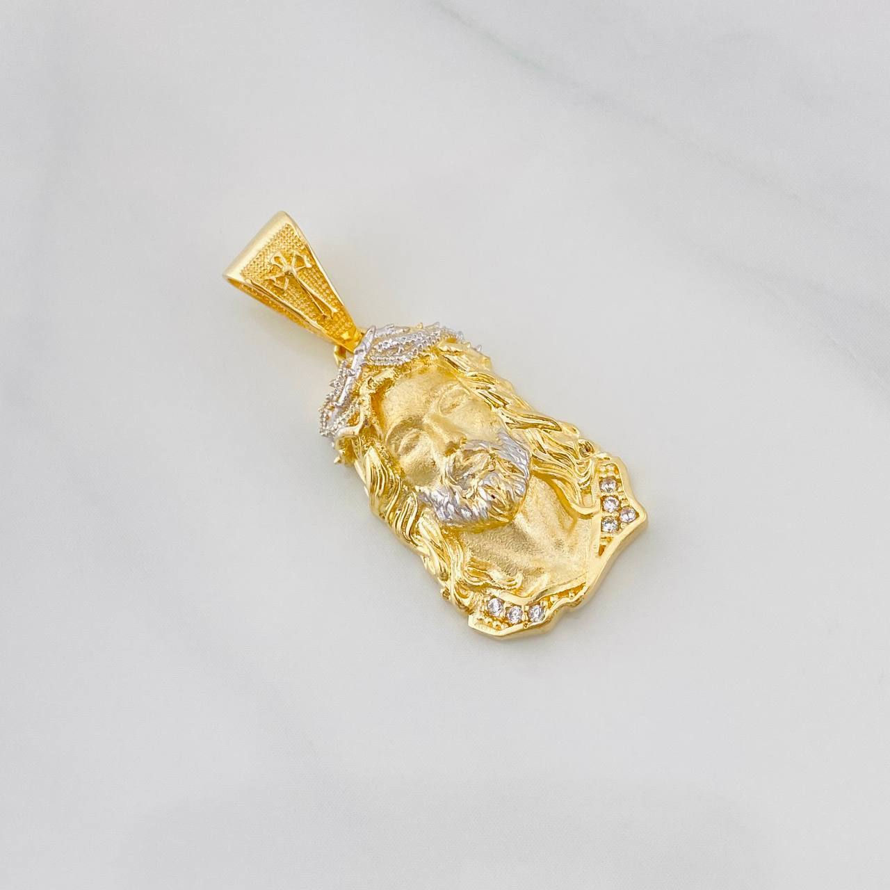 Dije Rostro de Cristo 3.55g / 3cm Dos Oros Amarillo Blanco 18K
