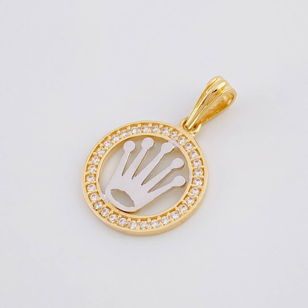 Dije Circulo Corona 1.55g / 2.2cm Dos Oros Amarillo Blanco 18K