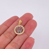 Dije Circulo Corona 1.55g / 2.2cm Dos Oros Amarillo Blanco 18K