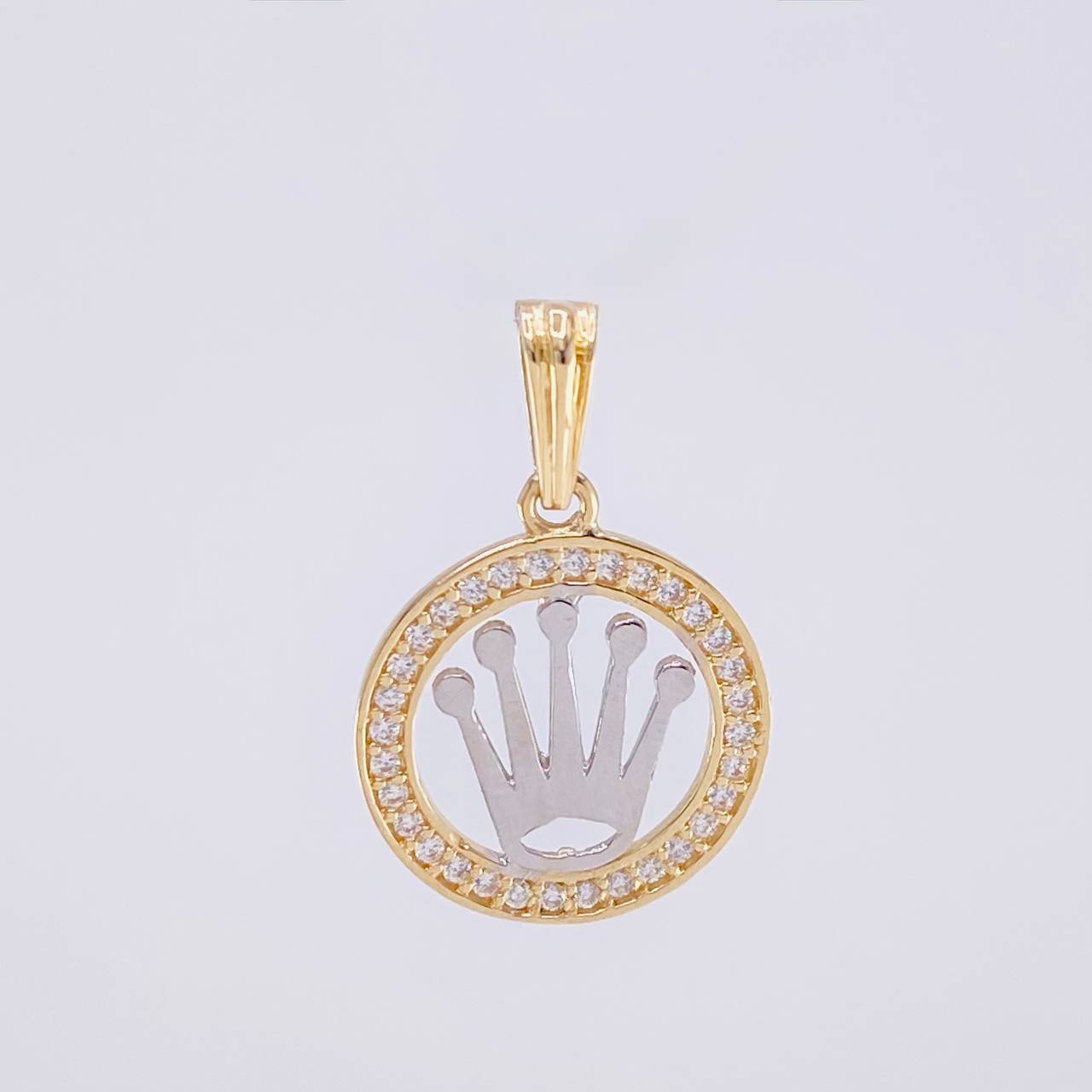 Dije Circulo Corona 1.55g / 2.2cm Dos Oros Amarillo Blanco 18K