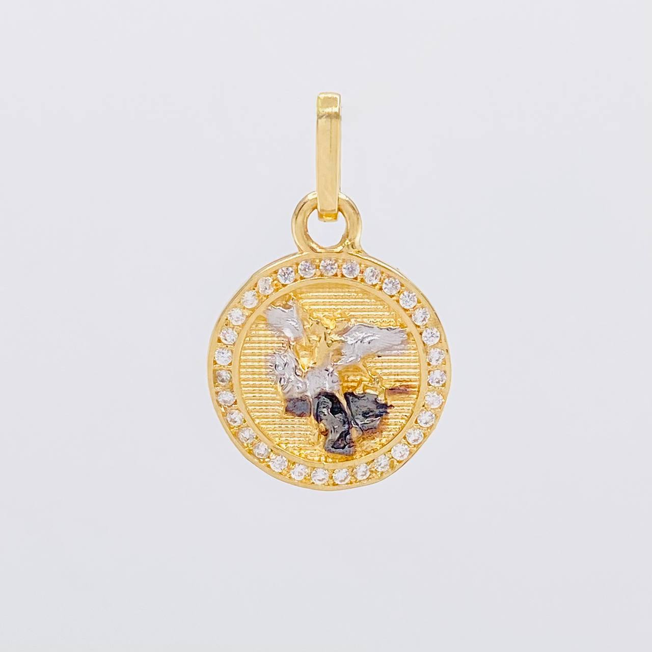 Dije Medalla San Miguel Arcangel 2.2g / 2.3cm Dos Oros Amarillo Blanco 18K