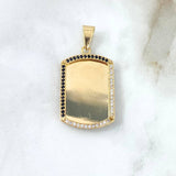 Dije Placa Rectangular Curva 11.85gr / 4.8cm / Circones Blancos Negros Oro Amarillo