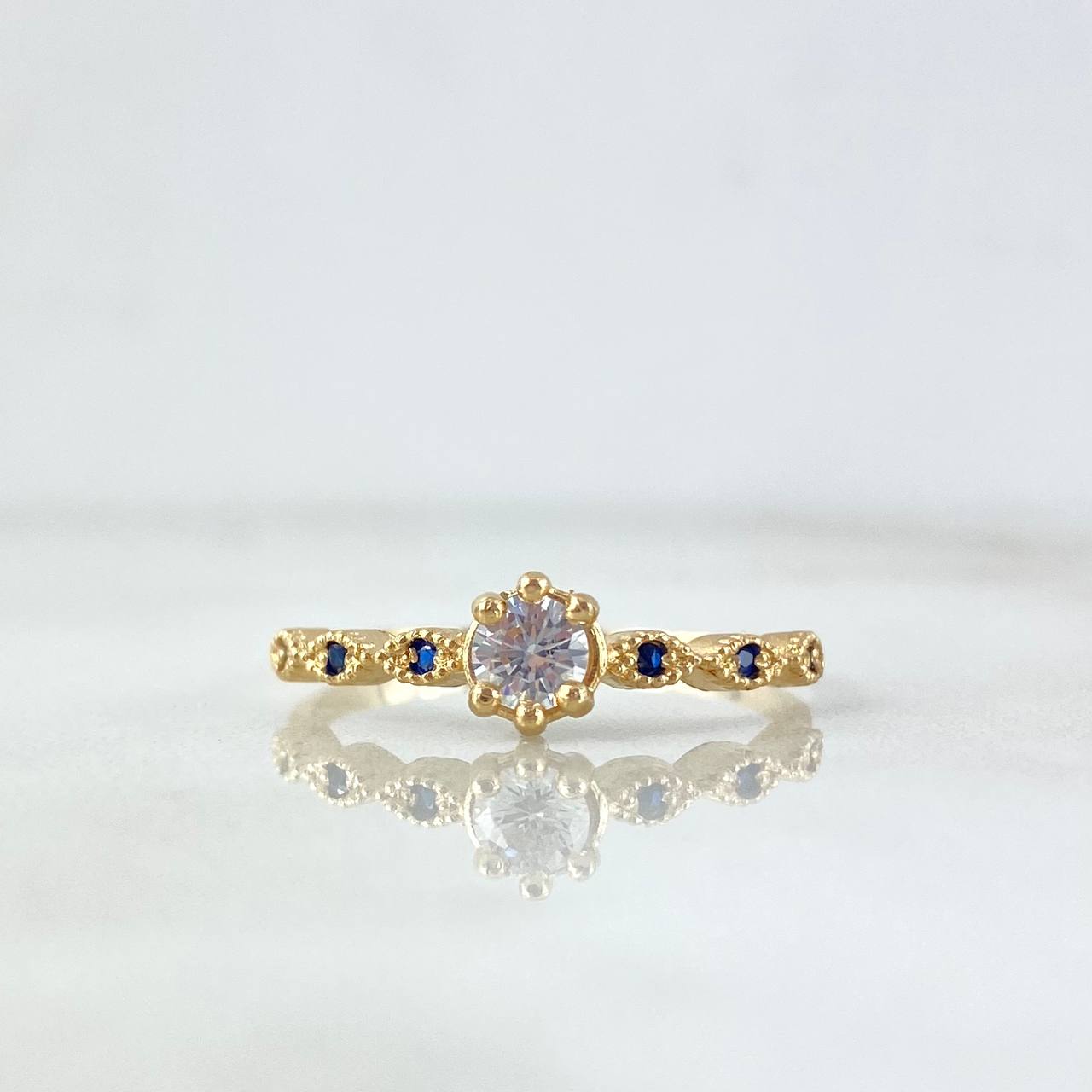 Anillo Solitario Ojos Punteados 1.8gr / T8 / Circones Azules Blanco Oro Amarillo