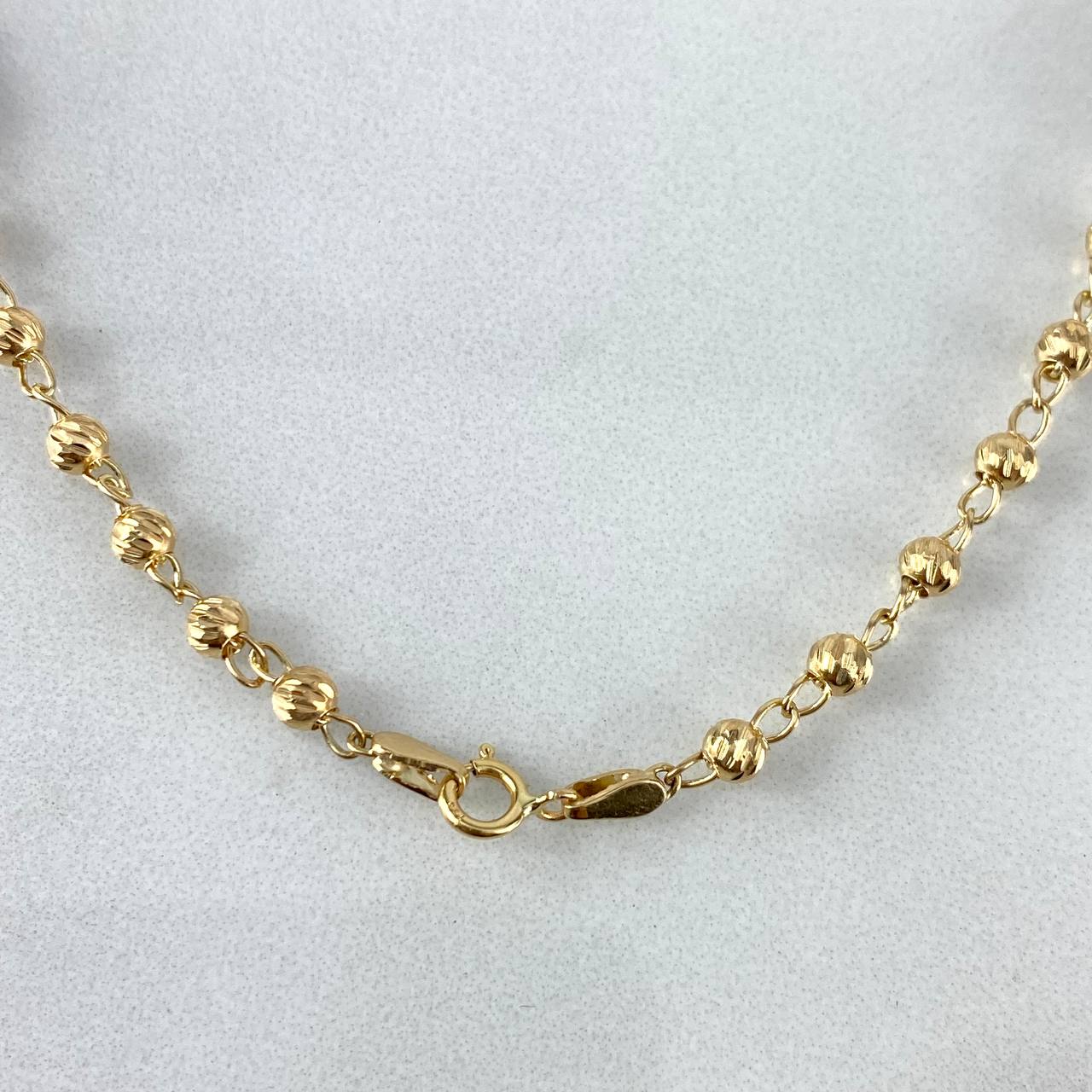 Cadena Rustica Militar 7.55gr / 60cm / 3mm Bolas Diamantadas Cauchos Colores Oro AmarilloႣ
