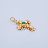 Dije Cruz Plana Esmeralda 13Pts 1.2gr / 2.5cm / Oro Amarillo 18K %