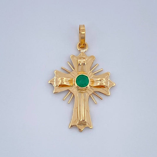 Dije Cruz Plana Esmeralda 13Pts 1.2gr / 2.5cm / Oro Amarillo 18K %