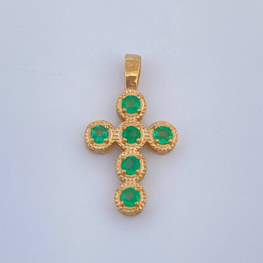 Dije Cruz Esferas Esmeraldas 20Pts 1.15gr / 2cm / Oro Amarillo 18K %