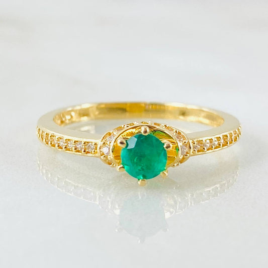 Anillo Solitario Perfil Ondulado Esmeralda 34pts 2.8gr / T8 / Oro Amarillo 18K ©