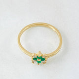 Anillo Flor Cardinal Esmeralda 14pts Diamantes 8pts 2.05gr / T6 3/4 / Oro Amarillo 18K ©