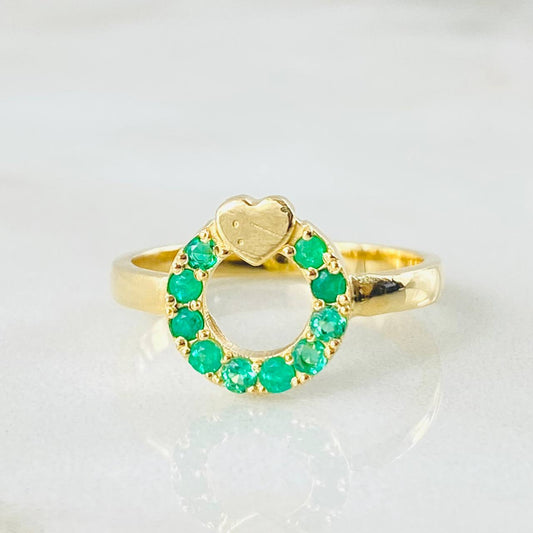 Anillo Aro Corazón Esmeraldas 30pts 3.35gr / T7 1/4 / Oro Amarillo 18K ©