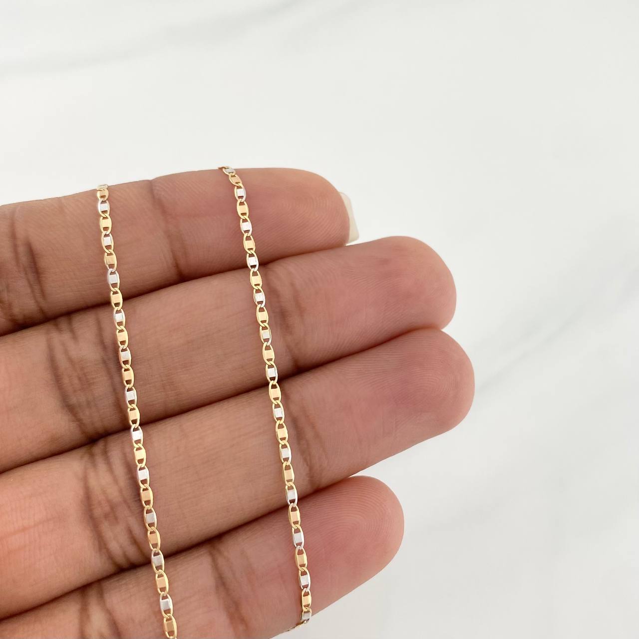 Cadena Escalera Plana 2.3g / 60cm / 1.42mm Dos Oros Amarillo Blanco 18K