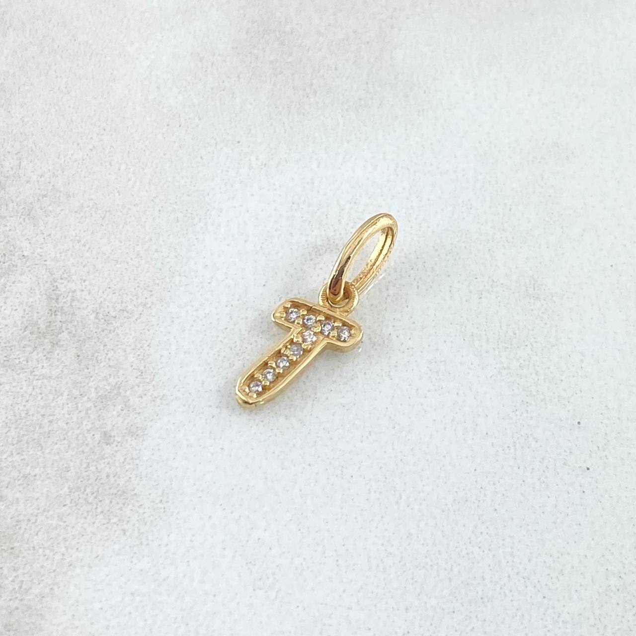 Dije Letra T Silueta 0.5gr / 1.6cm / Circones Blancos Oro Amarillo 18K *