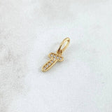 Dije Letra T Silueta 0.5gr / 1.6cm / Circones Blancos Oro Amarillo 18K *