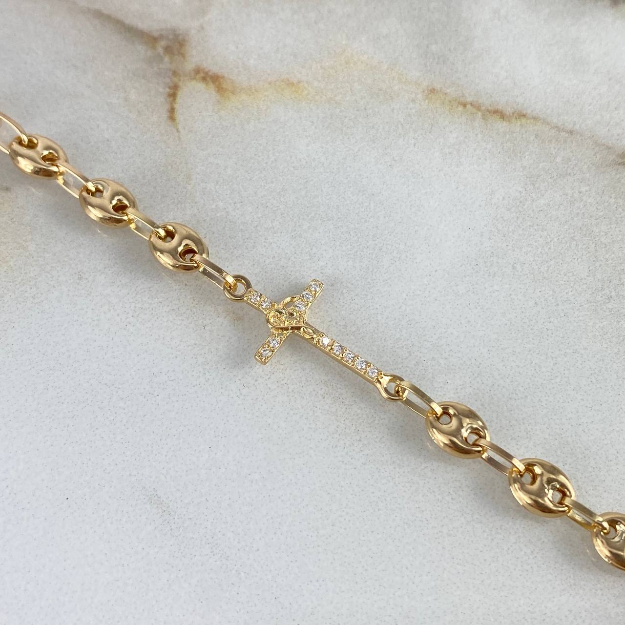 Pulso GC Cruz Corazon 4gr / 18cm / 4.5mm Circones Blancos Oro AmarilloႣ