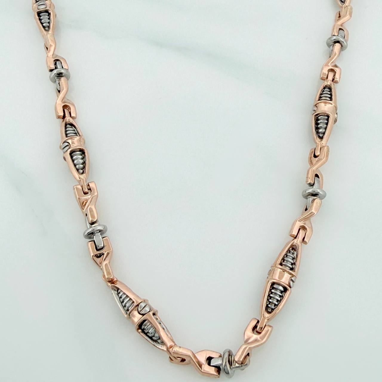 Cadena Rustica Dubai 57.95 g / 70.3 cm / 4.75 mm Dos Oros Blanco Rosa 18K