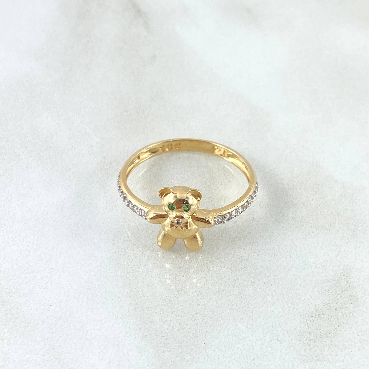 Anillo Oso En Media Churumbela 2.35gr / T5 3/4 / Circones Blancos Verdes Oro Amarillo 18K