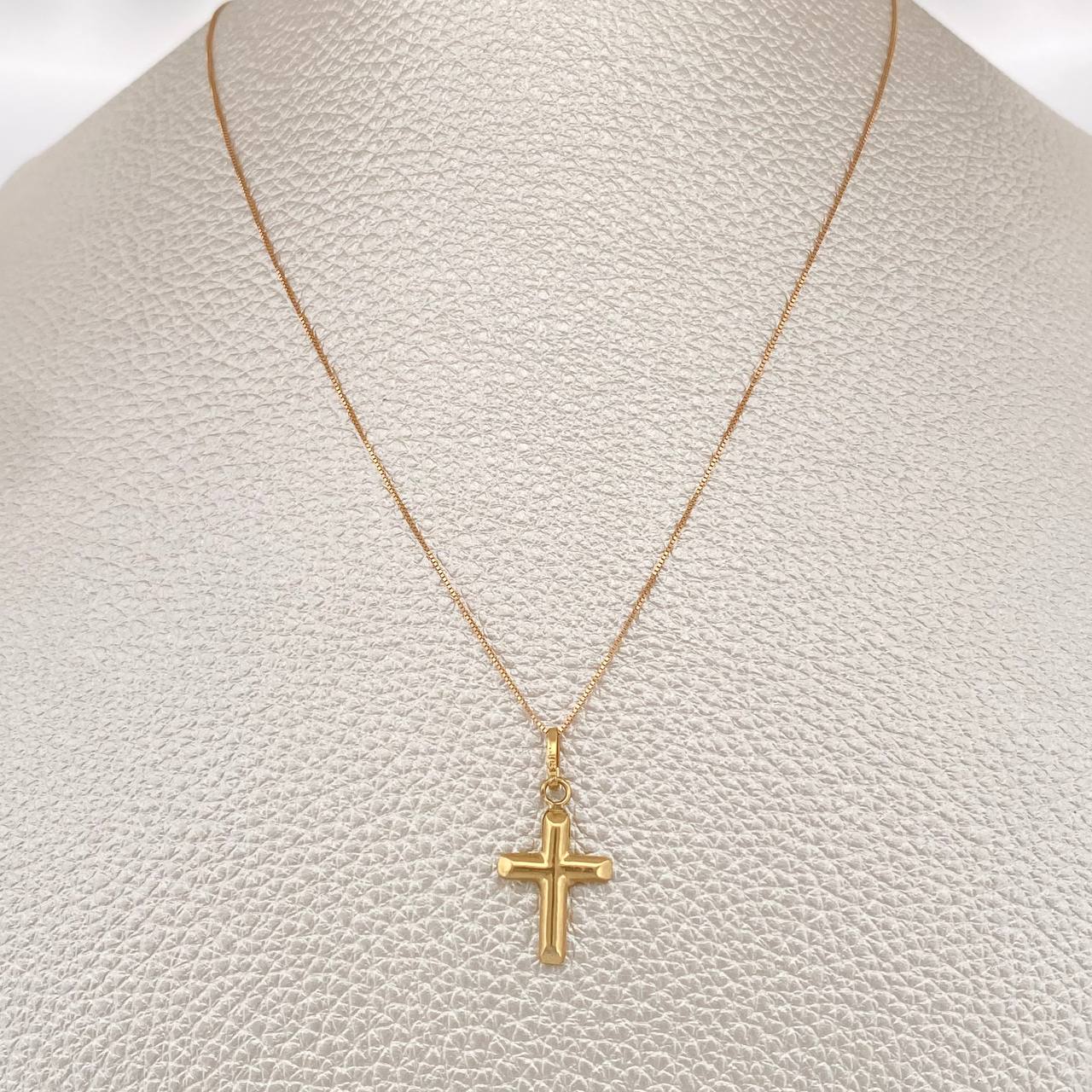 Set Cadena y Dije Veneciana + Cruz 1.4gr / 45.2cm / Dos Oros Amarillo Rosa 18K (Oferta) %