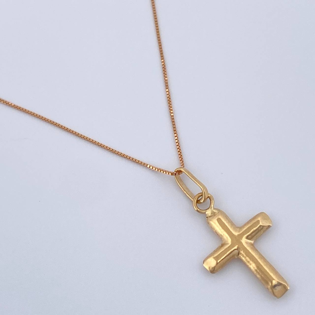 Set Cadena y Dije Veneciana + Cruz 1.4gr / 45.2cm / Dos Oros Amarillo Rosa 18K (Oferta) %