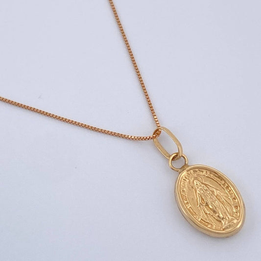 Set Cadena y Dije Veneciana + Virgen Milagrosa 1.3gr / 45.2cm / Dos Oros Amarillo Rosa 18K (Oferta) %