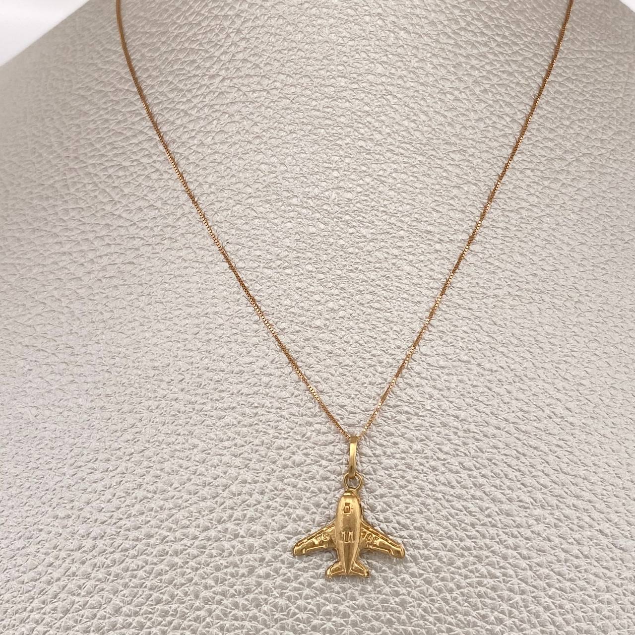 Set Cadena y Dije Veneciana + Avion 1.45gr / 45.2cm / Dos Oros Amarillo Rosa 18K (Oferta) %