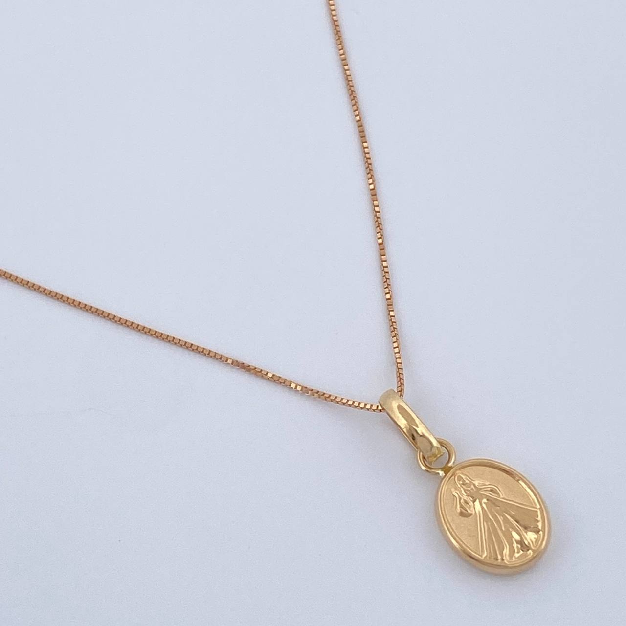 Set Cadena y Dije Veneciana + Jesus de la Misericordia 1.3gr / 45.2cm / Dos Oros Amarillo Rosa  18K (Oferta) %